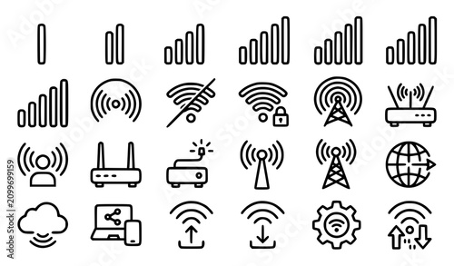 Foto Wireless Connectivity Outline Icon Collection Sixteen Wi Fi Signal Symbols