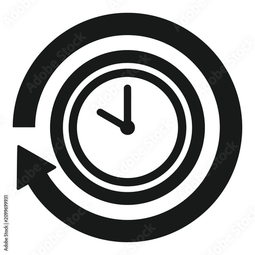 Tableau sur toile Black clock icon with circular arrow on white background icon