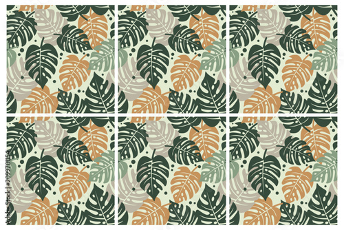 monstera pattern background design vector