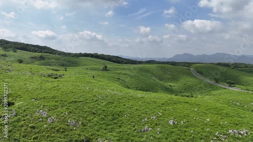 Aerial View of Akiyoshidai Karst Plateau in Yamaguchi Japan, 4K Summer Landscape with Copy Space 12