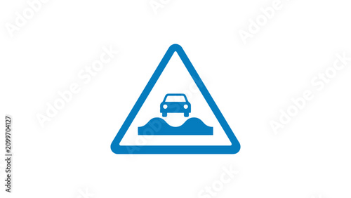 Caution Sign: Bumpy Road Ahead Icon. Warning symbol. Blue triangle. Vector.