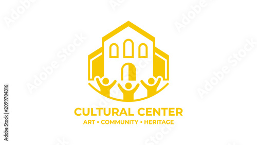 Cultural Center Logo: Building, Community, Art, Heritage, Yellow Icon