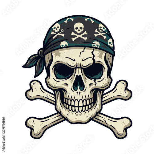 Pirate Skull Bandana, Crossbones, Danger Symbol, Scary Halloween Icon