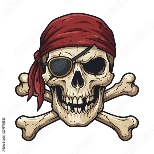Pirate Skull Icon: Danger Symbol with Eyepatch and Bandana on Crossbones