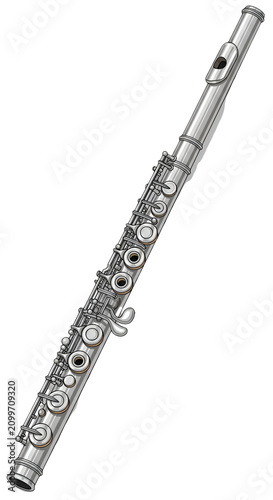 Silver Concert Flute Isolated Transparent Background Music Instrument