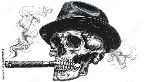 Skull With Fedora Hat Smoki...