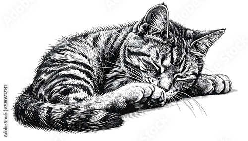 Sleeping Tabby Cat Sketch I...