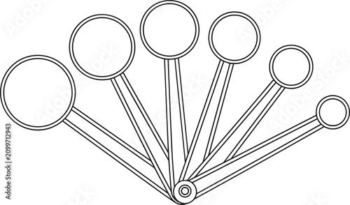 Fotografía Kitchen measuring spoons set fan layout vector line art illustration for culinar