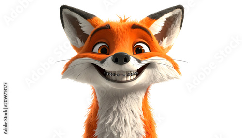 Smiling Cartoon Fox Character Isolated With White Background