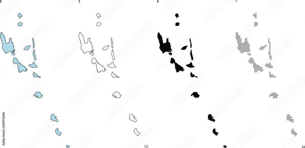 Obraz premium Vanuatu map silhouette collection. Detailed island archipelago vector shapes.