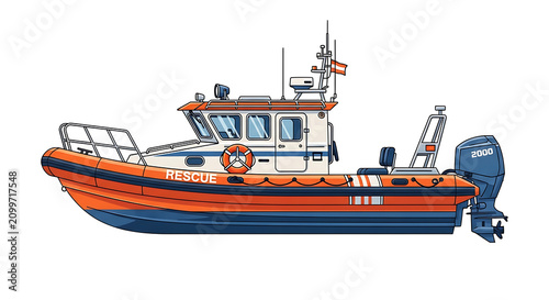 Rescue boat isolated on white background. Professional maritime emergency vessel cutout.