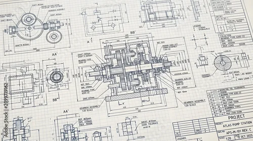 Obraz Technical blueprint grid texture with intricate engineering layout designs