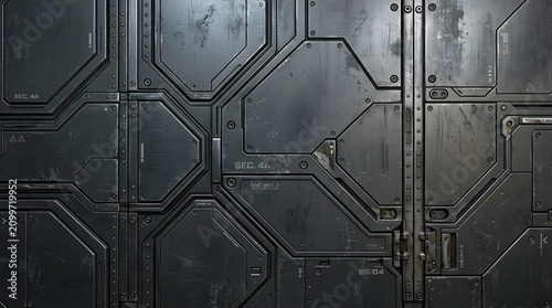 Futuristic spaceship panel texture with geometric seams and rivet details