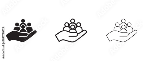 Hands holding groups of people  symbolizing support community care and protection