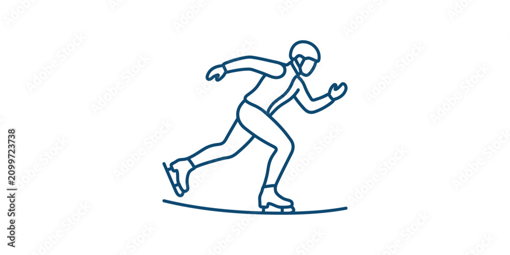 Fototapeta premium Minimalist line art icon of a speed skater in competition.