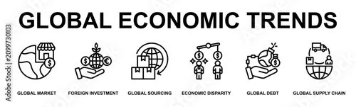 Canvastavla Global Economic Trends Banner Web Outline Icon Vector Illustration Concept for B