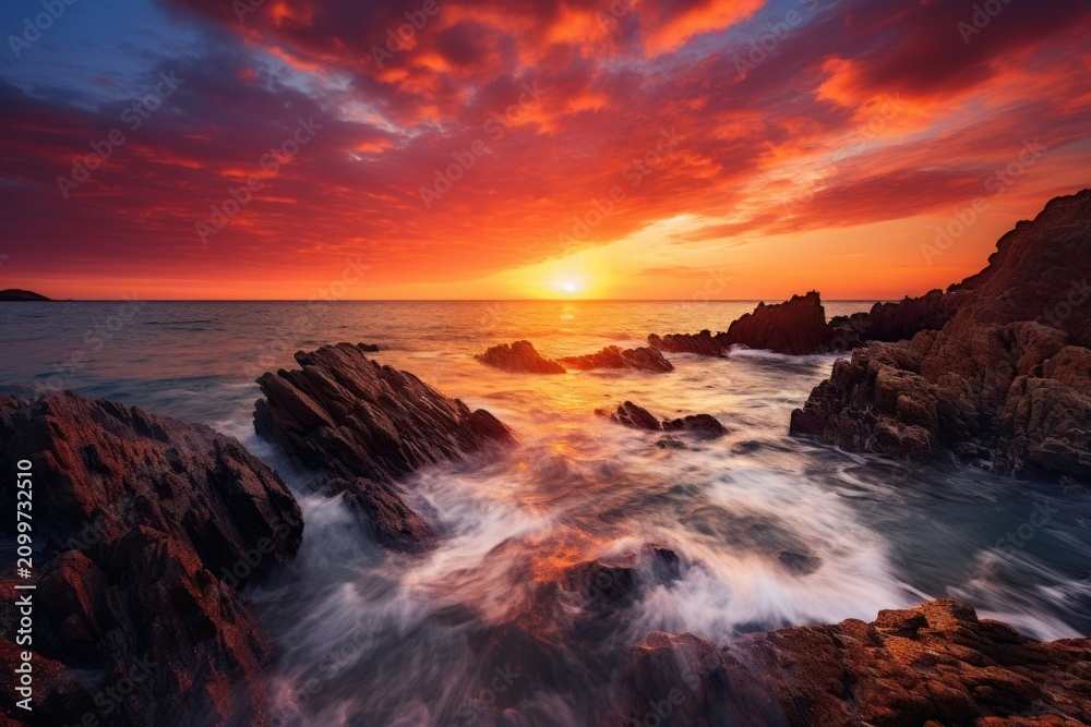 Obraz premium Beautiful sunset over sea landscape outdoors horizon.