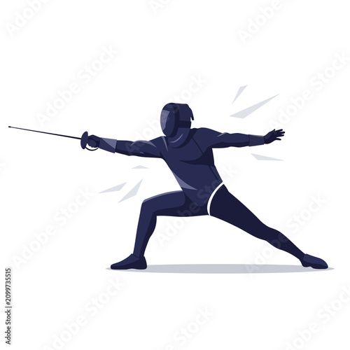 Fencing athlete in protective uniform with foil, dynamic pose, sport illustration