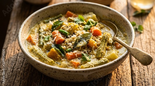 Avial mixed vegetable curry with a thick coconut and yoghurt base | Indian Food Stock Photo for Commercial Use