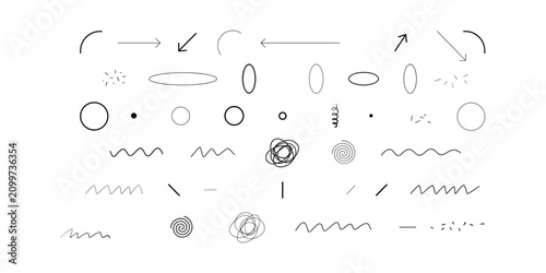 Foto Black and white of various hand drawn lines and shapes vector illustration isolated on white background