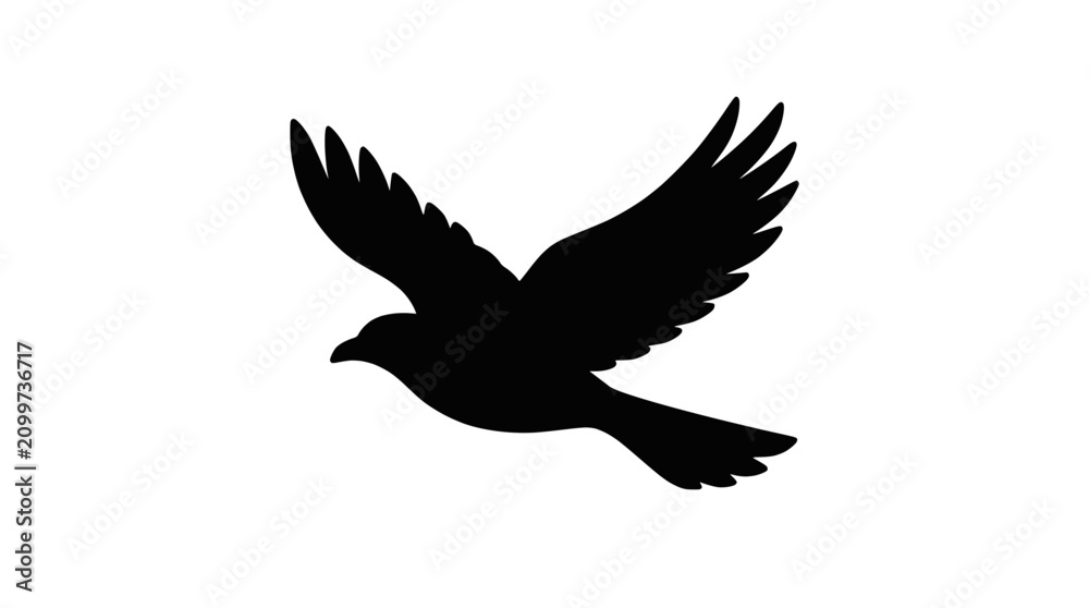 Fototapeta premium Silhouette of a soaring bird against a clean white background, symbolizing freedom and flight.