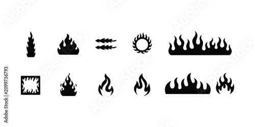 Black flame on white background fire symbol vector illustration isolated on white background.