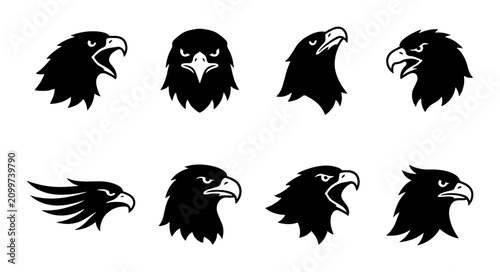 Bild auf Leinwand 70 Eagle Head Vector Icons Set, Majestic Bird Profiles, Fierce Raptor Emblems, P