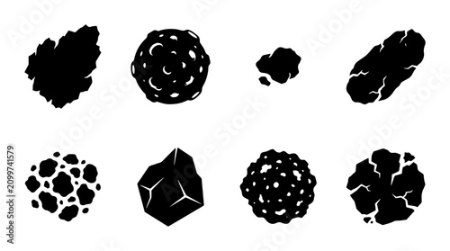 Obraz na płótnie 70 Eight Black Silhouette Icons Representing Different Types of Rocks and Minera