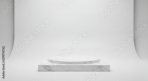 Marble product display podium. Empty stone pedestal for luxury item presentation.