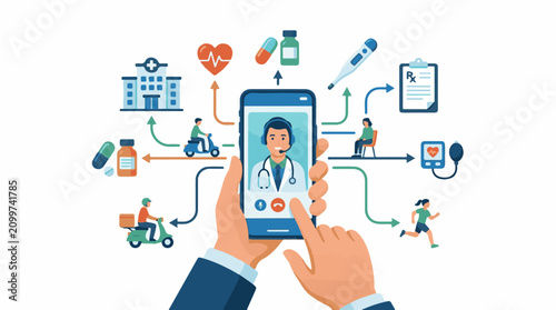 Hands holding smartphone doctor consultation medical services