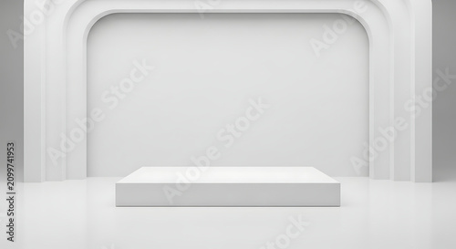 White product display podium. Minimalist stage for luxury brand presentation.