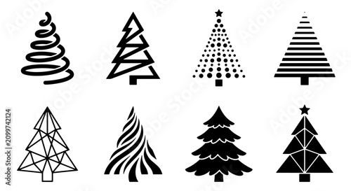 Cuadro en lienzo 70 Modern Christmas Tree Icons Set, Minimalist Geometric Vector Graphics, Festiv