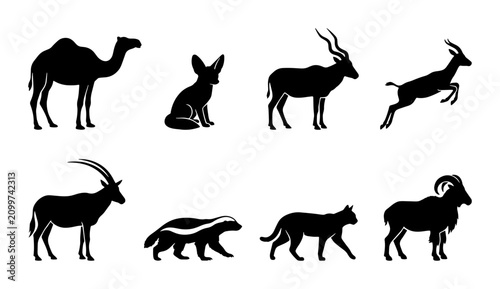 Tableau sur toile 70 African Wildlife Silhouette Collection: Camel, Fennec Fox, Oryx, Gazelle, Ant
