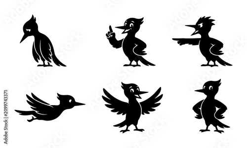 Foto 70 Chirping Bird Silhouettes, Cartoon Avian Characters, Playful Bird Poses, Vect