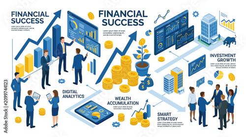Financial Success and Business Growth Infographic with People and Charts.