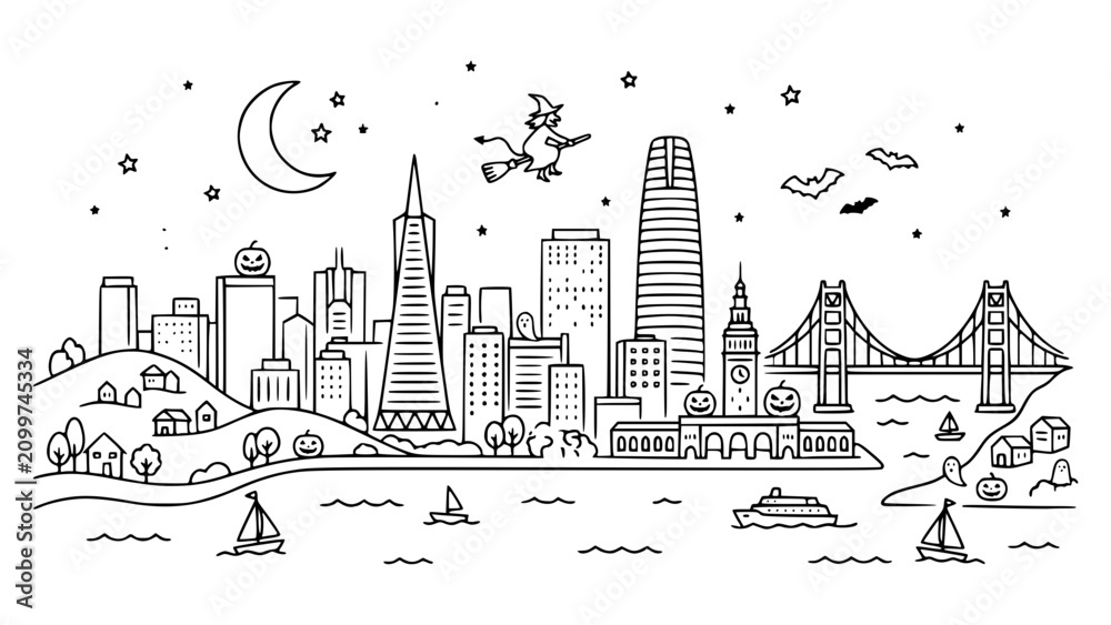 Naklejka premium San Francisco, California Halloween Illustration