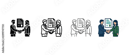 Business people shaking hands with documents  agreement partnership collaboration