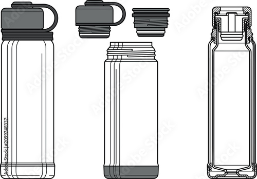 Photos Vector engineering tech pack diagram featuring insulated vacuum water bottle fla