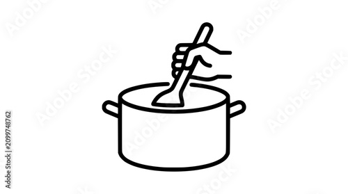 фотографія Hand stirring food in cooking pot icon, simple line art illustration