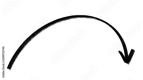 Black arc arrow with sharp head hand drawn icon