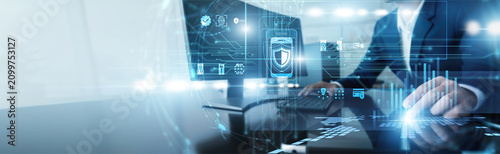 Fotografie Security expert working on computer on mobile security