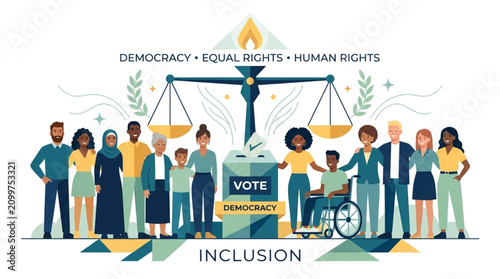 Diverse group of people promoting democracy and equal rights with voting and inclusion concept
