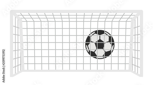 Tableau sur toile Black and white soccer ball in goal net.