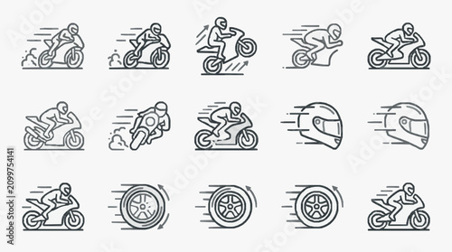 Konstfotografi Industrial Black and White Line Set of Motorcycle Riding Actions and Components