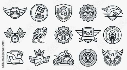 Canvastavla Clean Minimalist Black and White Motorcycle Racing and Engineering Icon Set Coll