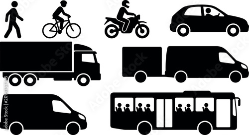 Photos Urban Mobility and Commercial Logistics Silhouette Icon Set Featuring Pedestrian