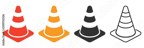 Traffic Cone Icon Set, Road Safety And Construction Zone Warning Symbols, Traffic Control Equipment Collection, Hazard Caution Signs, Roadwork Barrier Icons, Orange Safety Cone Vector Illustration Iso