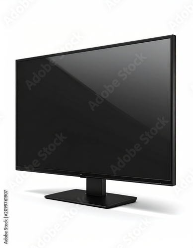 A sleek, modern black flat-screen monitor on a minimalist stand