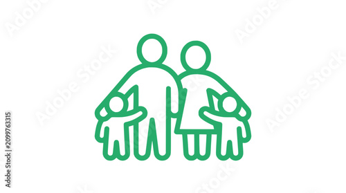 Bild auf Leinwand Green family icon with parents and two children, representing unity and together