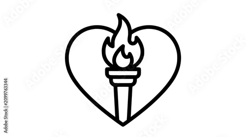 Heart shape outline with torch icon inside, symbolizing love and passion for knowledge or progress